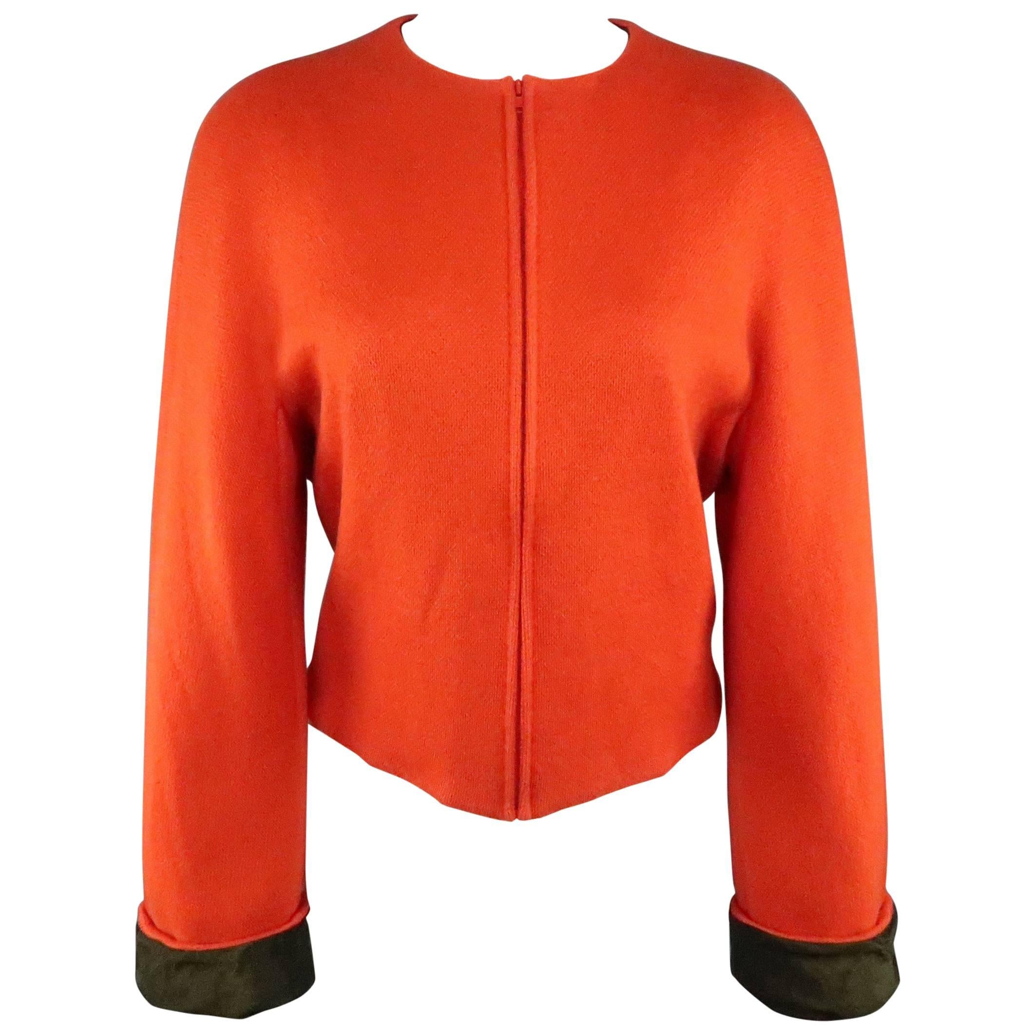 KRIZIA Size 12 Orange Mohair / Wool Collarless Zip Jacket