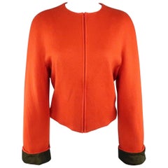 KRIZIA Size 12 Orange Mohair / Wool Collarless Zip Jacket