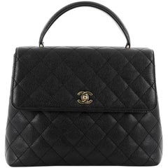 Chanel Vintage Classic Top Handle Flap Bag Quilted Caviar Jumbo