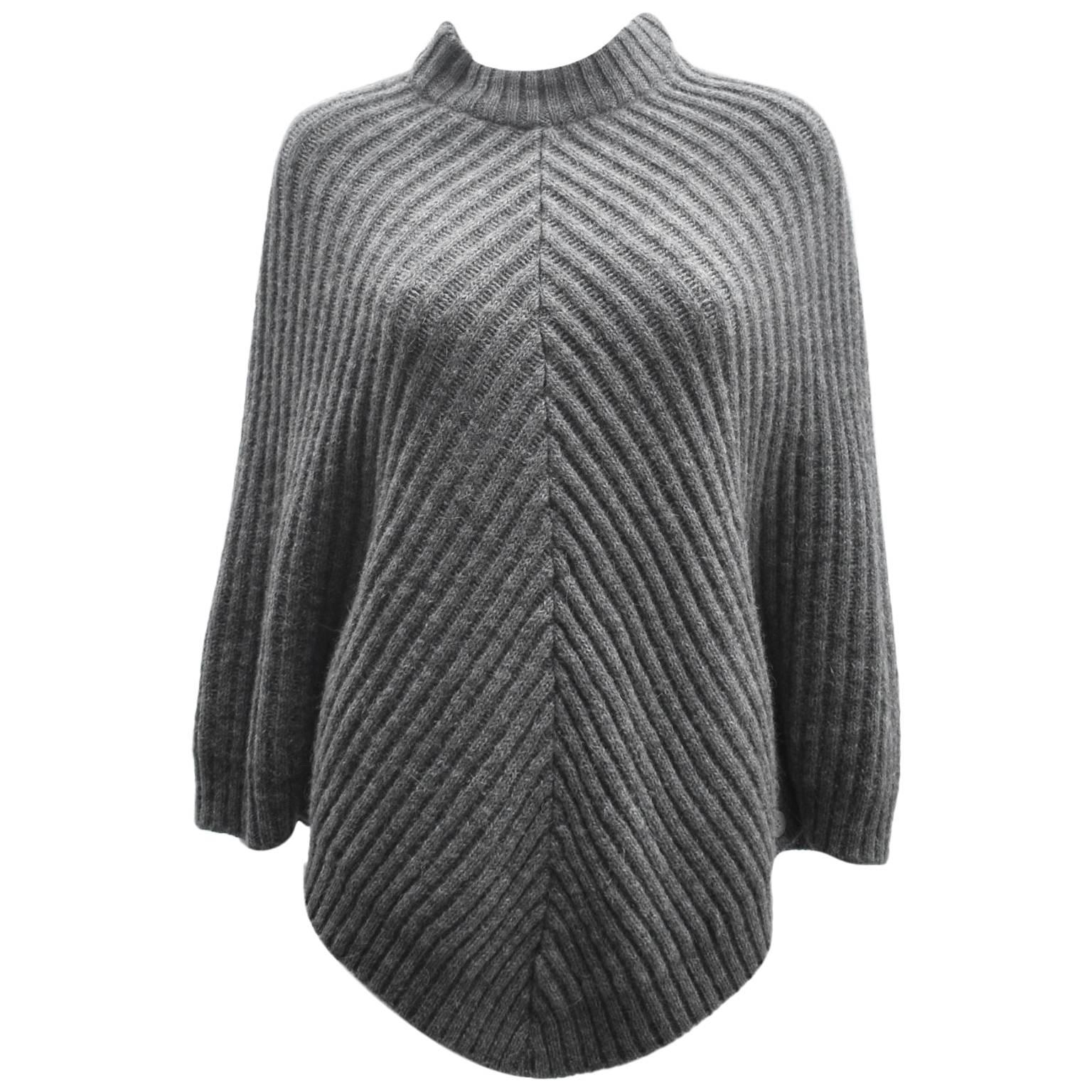 MM6 Maison Margiela Grey Thick Alpaca Blend Chevron Knit Poncho