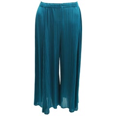Issey Miyake PLEATS PLEASE Turquoise Blue Pleated Cropped Trousers BNWT