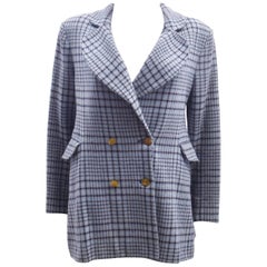 Vivienne Westwood Light Blue Check Double Breasted Mini Swing Jacket 1990's