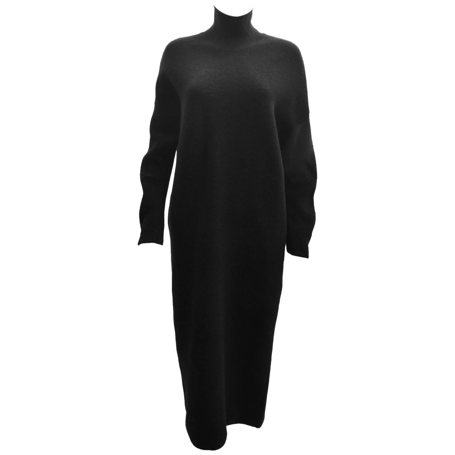 Stella McCartney Black Long Wool Turtleneck Knit Dress