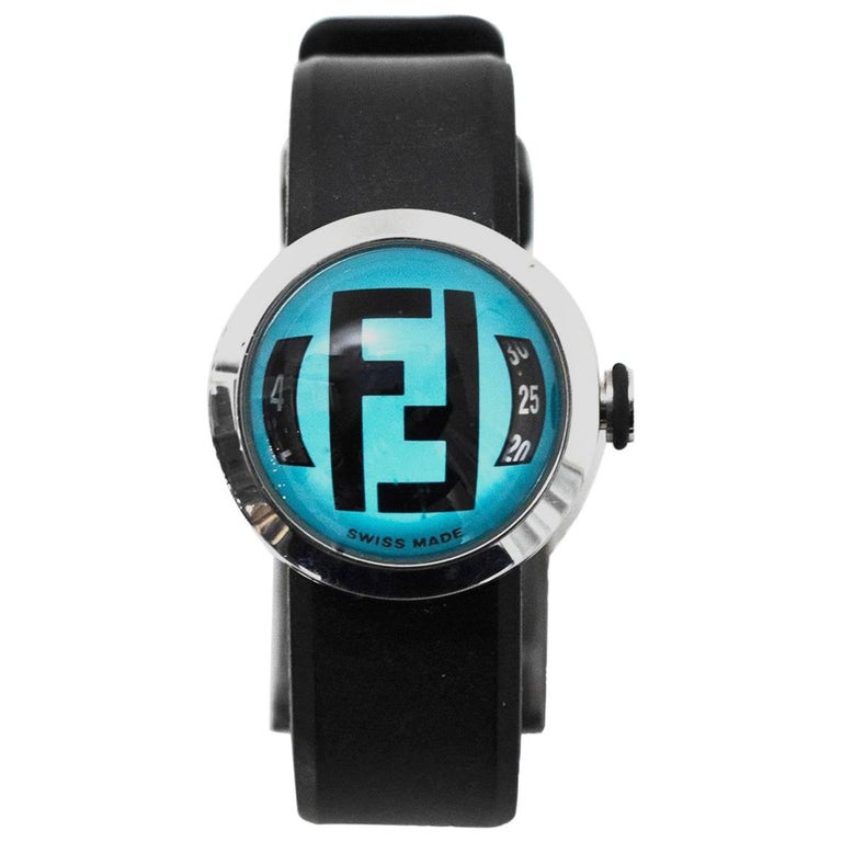 Fendi Black and Blue Bussola Bubble Watch For Sale at  display picture 1