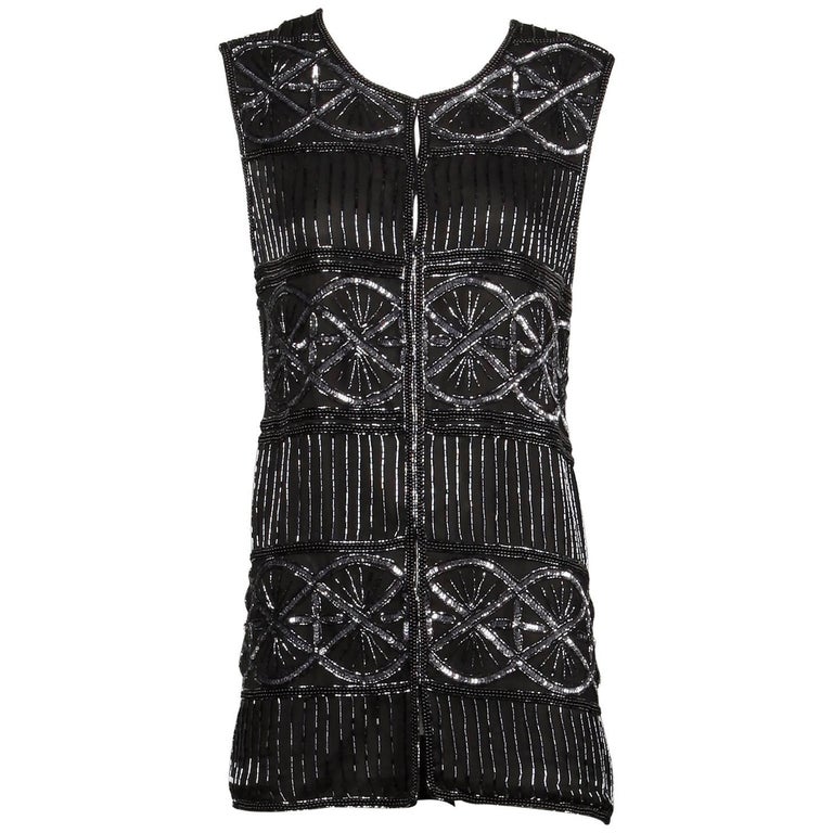 Mary Mcfadden Vintage Black Silk Metallic Beaded + Sequin Vest Jacket ...