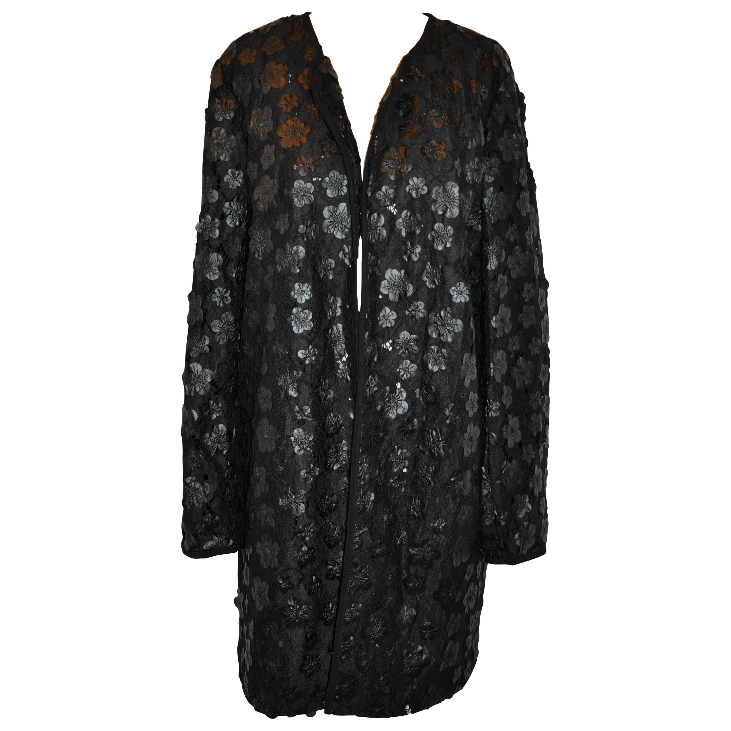 Karl Lagerfeld Detailed Black Floral & Lace Open Evening Jacket For Sale