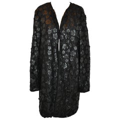 Retro Karl Lagerfeld Detailed Black Floral & Lace Open Evening Jacket