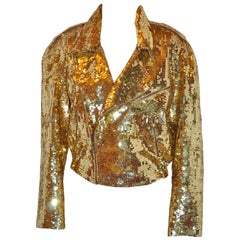 Iconic Lillie Rubin Golden Metallic Gold Sequin Zipper Motorcycle Jacket