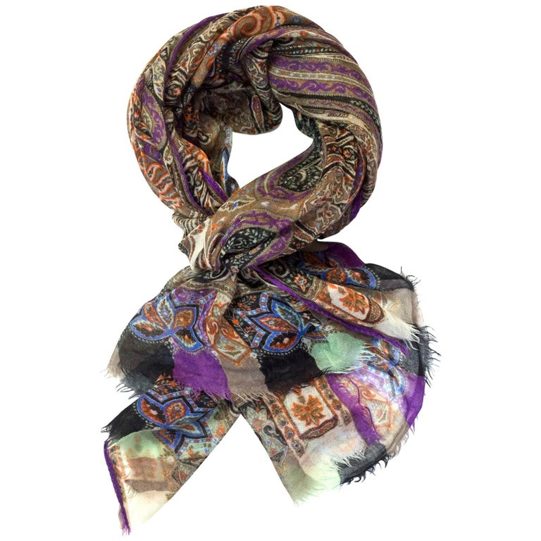 Etro Multi-Color Paisley Cashmere Scarf at 1stDibs