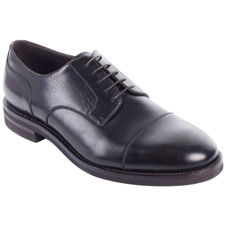 Brunello Cucinelli Men's Dark Brown Leather Derby Shoe For Sale