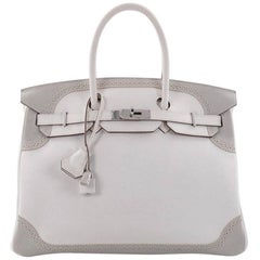 Hermes Birkin Ghillies Handbag White and Gris Perle Swift with Palladium Hardwar