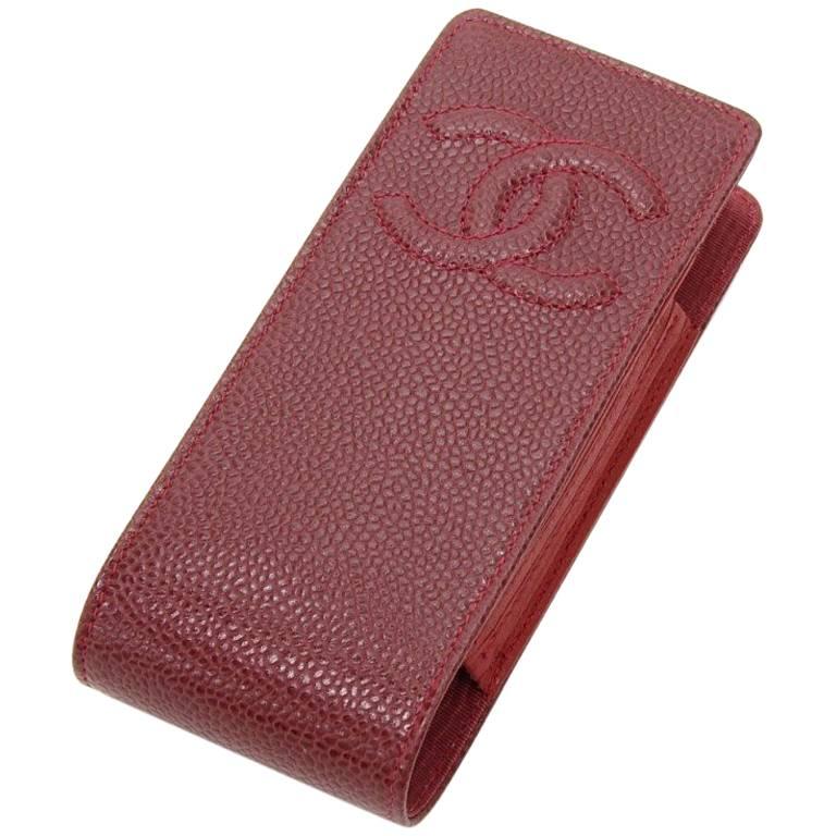 Chanel Burgundy Caviar Leather Phone/Cigarette Case For Sale