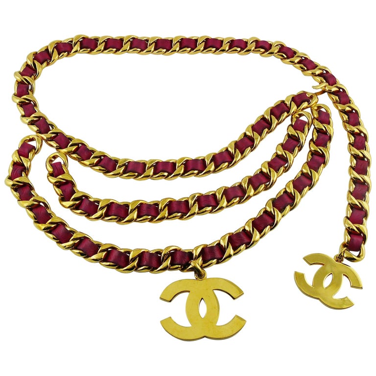 Chanel Vintage 1993 Iconic Chain and Fuschia Leather Belt with Large CC ...