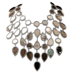 Retro Nina Ricci Haute Couture breastplate necklace in Swarovski crystals and mirror