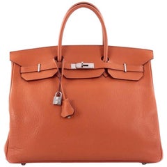 Hermes Birkin Handbag Orange Clemence with Palladium Hardware 40