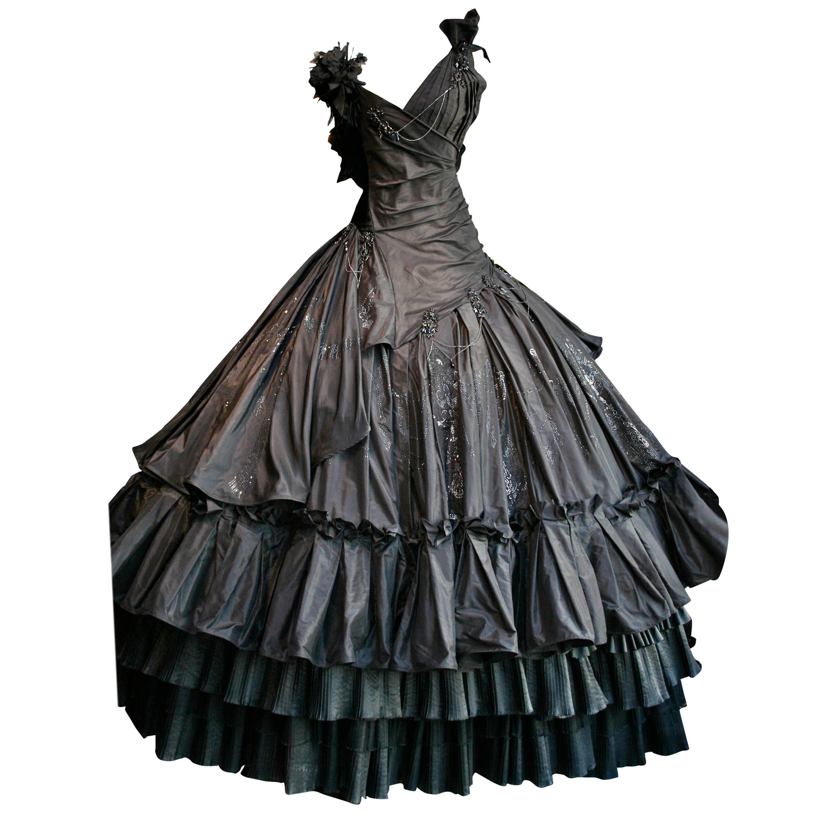 Torrente Haute Couture black taffeta jewel dress For Sale