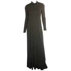 Army green silk jersey long sleeve turtleneck maxi dress 