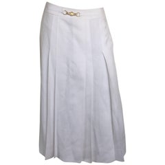 Celine white linen pleated mini skirt