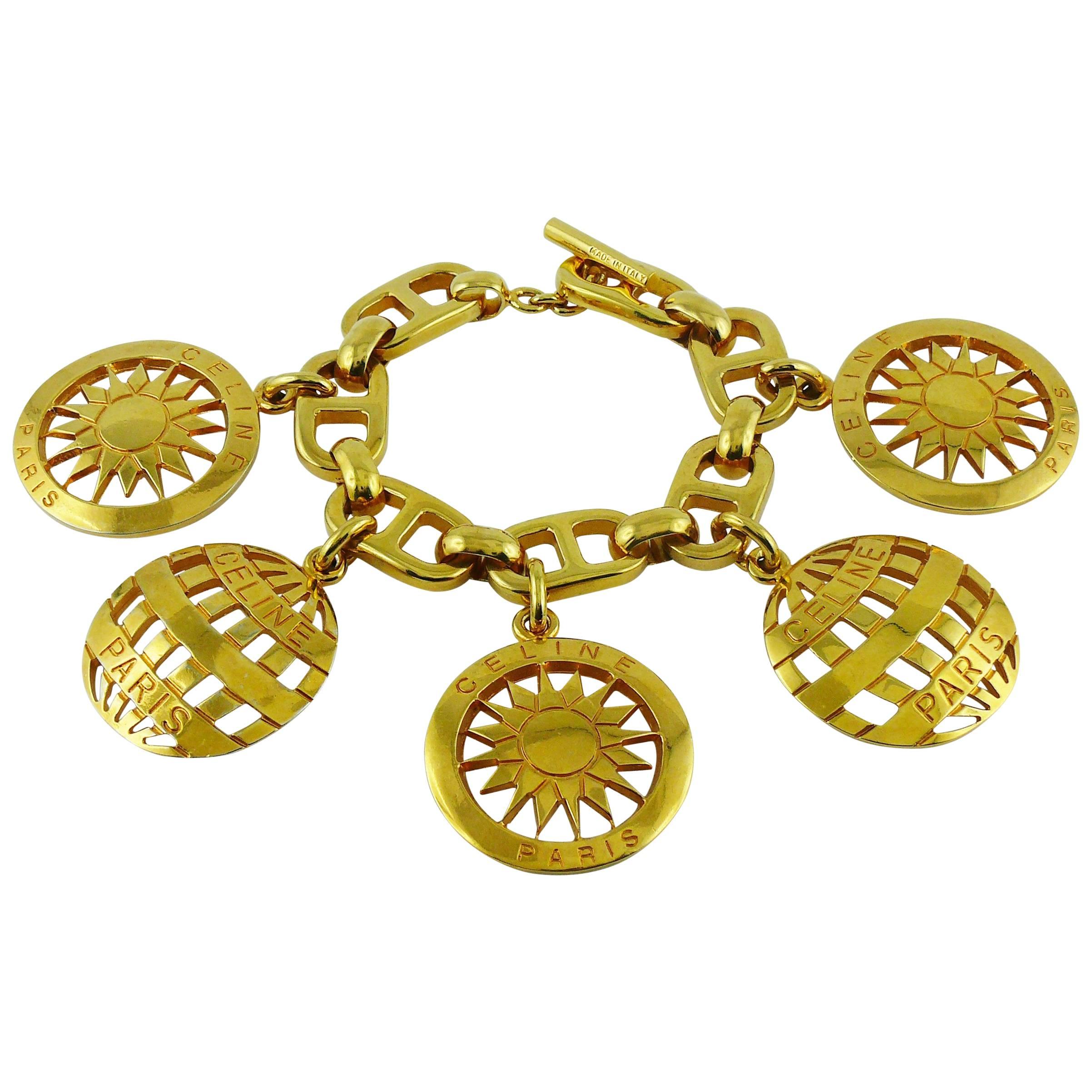 Celine Vintage Gold Toned Charms Bracelet