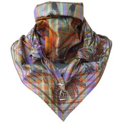 Hermes Silk Scarf Pointu Triangle Pani La Shar Pawnee Madras With Golden Charms
