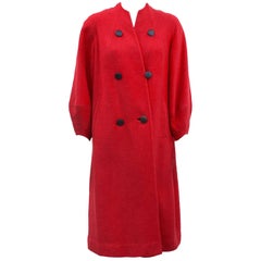 1950s Red Wool Faux Double Breasted Coat 