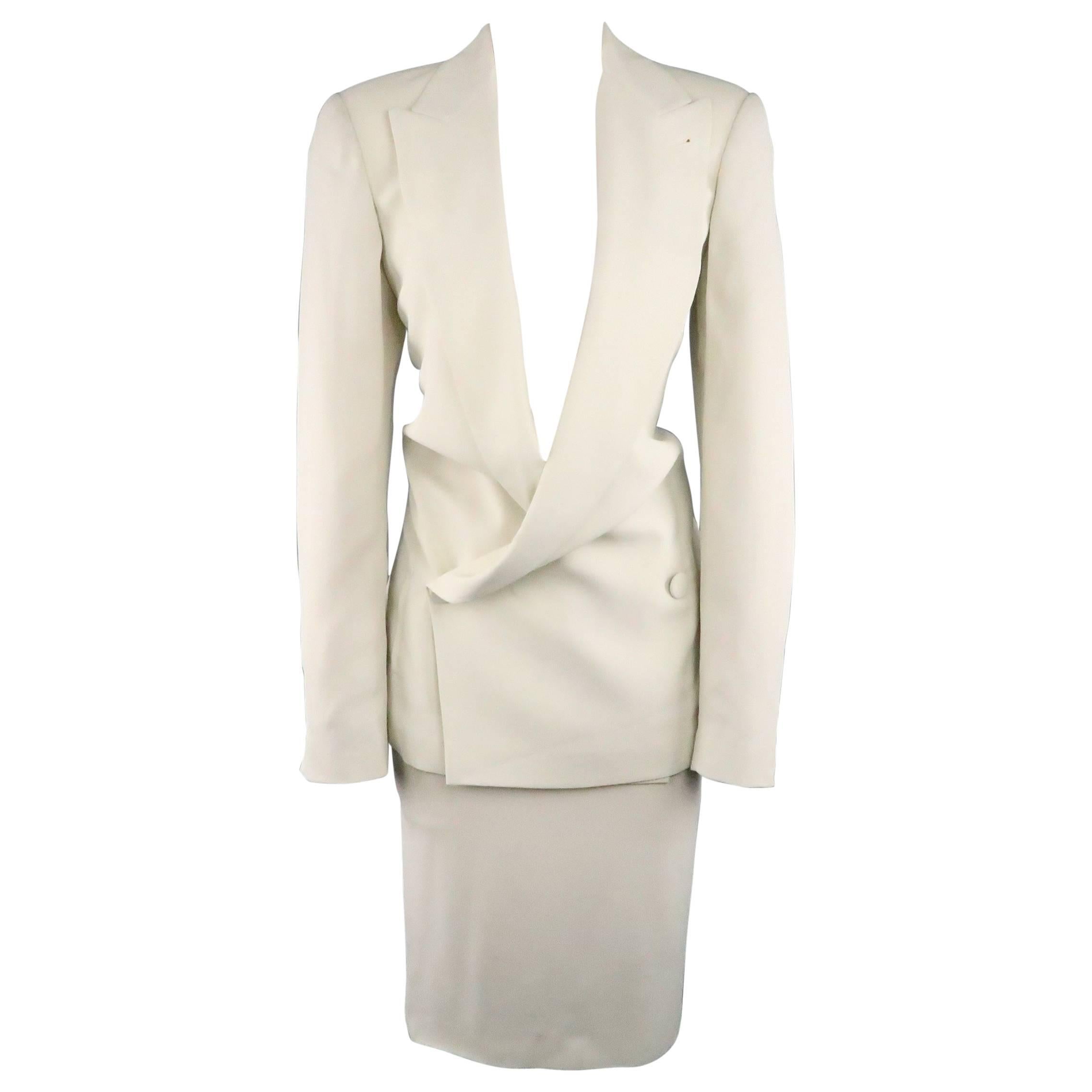 Jean Paul Gaultier Off White Double Breasted Peak Lapel Skirt Suit