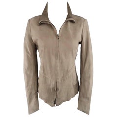 ISAAC SELLAM Size 4 Taupe Distressed Nubuck Leather Staples Jacket