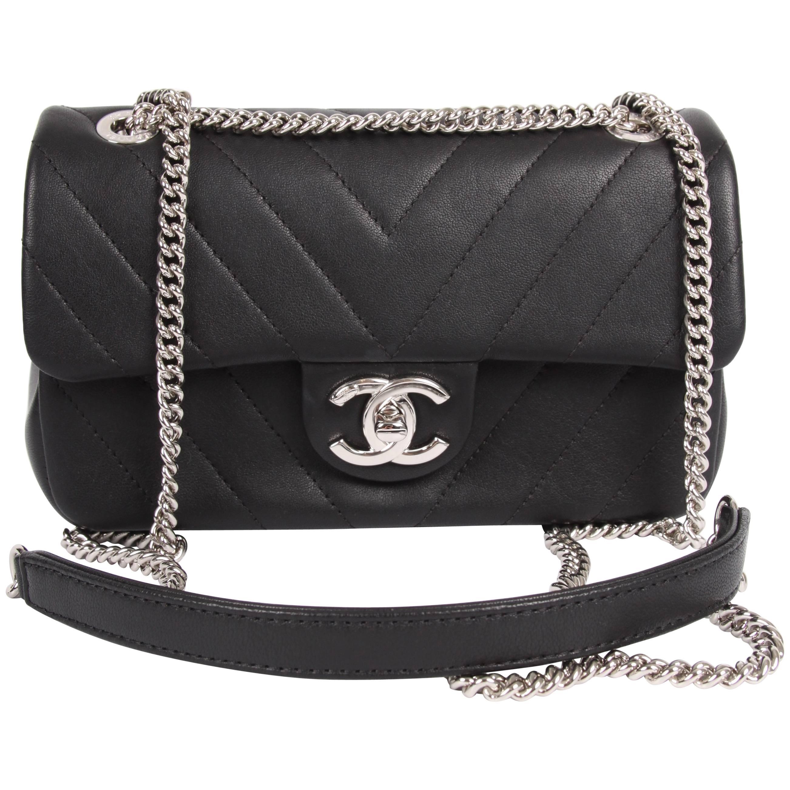 Chanel Mini Chevron Quilted Rectangular Flap Bag - black