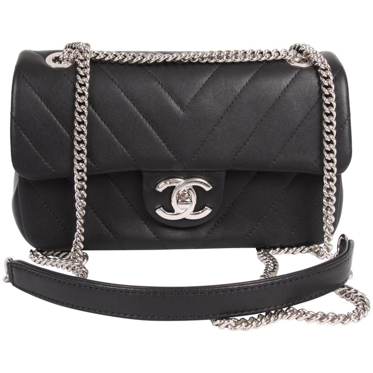 Chanel Mini Chevron Quilted Rectangular Flap Bag black at 1stDibs