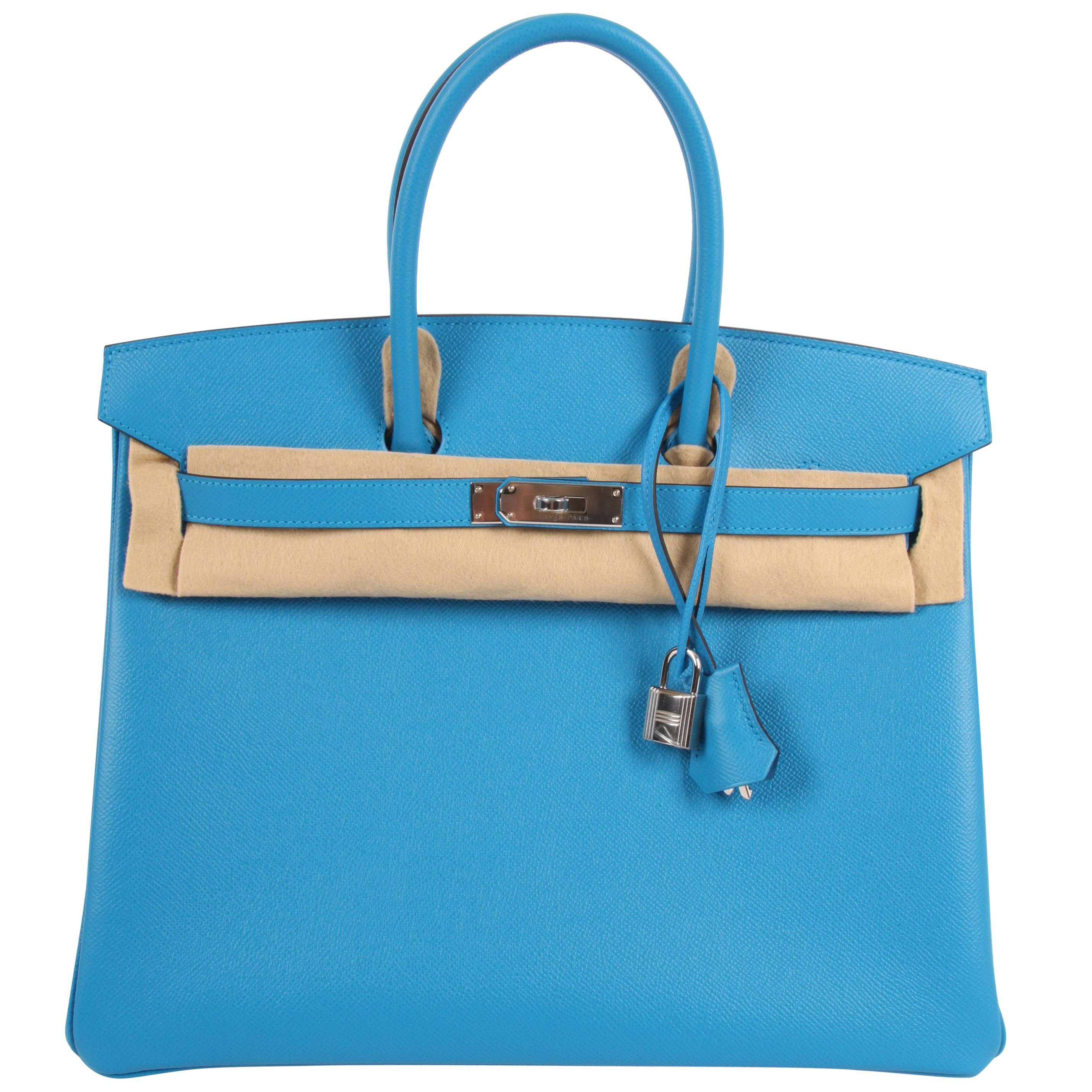 Hermes Birkin Bag Epsom 35 Bleu Zanzibar Palladium Hardware - blue im Angebot