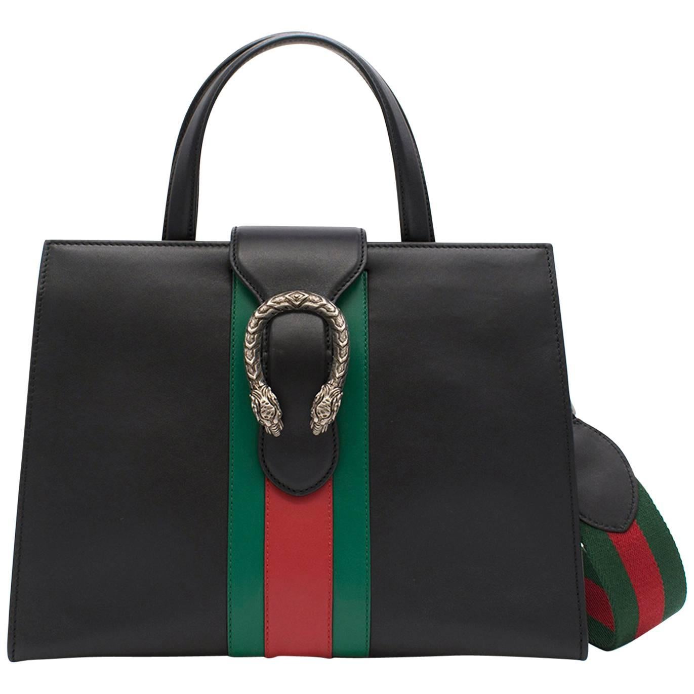 Gucci Dionysus Black Leather Top Handle Bag For Sale