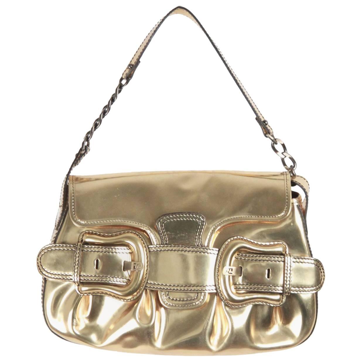 FENDI Gold Tone Leather B BIS BAG Shoulder Bag