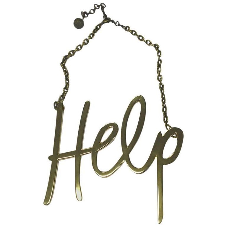 LANVIN Iconic 'HELP' Necklace in Gilded Metal For Sale