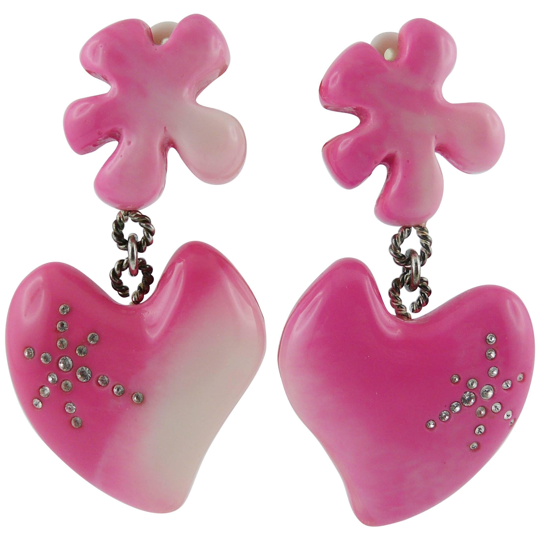 Christian Lacroix Vintage Candy Pink Heart Dangling Earrings