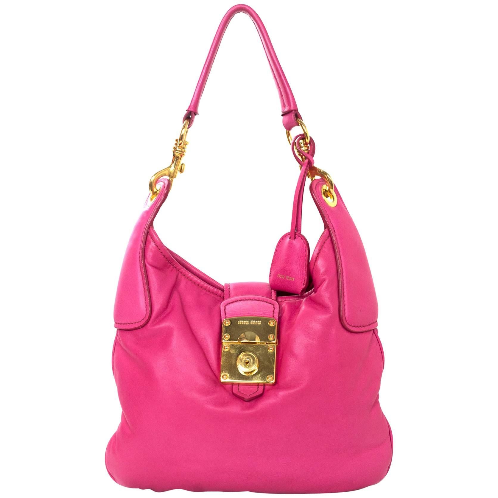 Miu Miu Pink Smooth Leather Push-Lock Shoulder Bag with DB