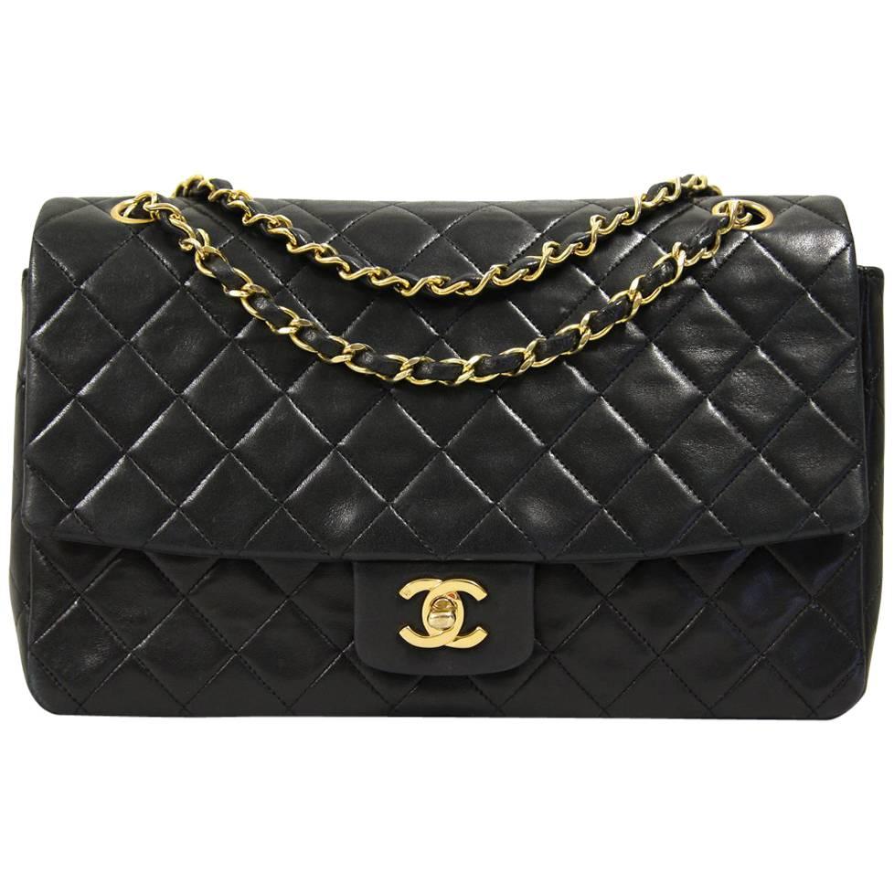 1990s Chanel Matelassé Black Leather Bag
