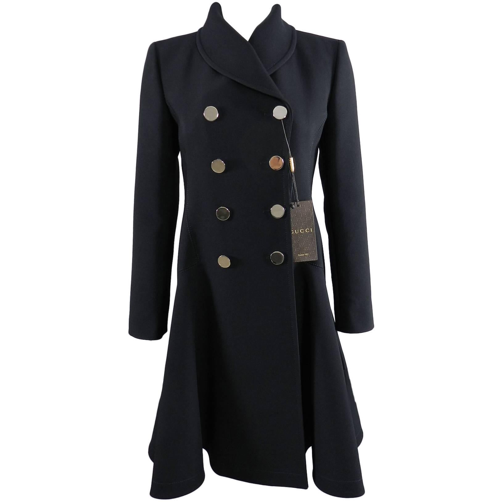 Gucci pre-fall 2014 Black Dress coat with Silver Buttons
