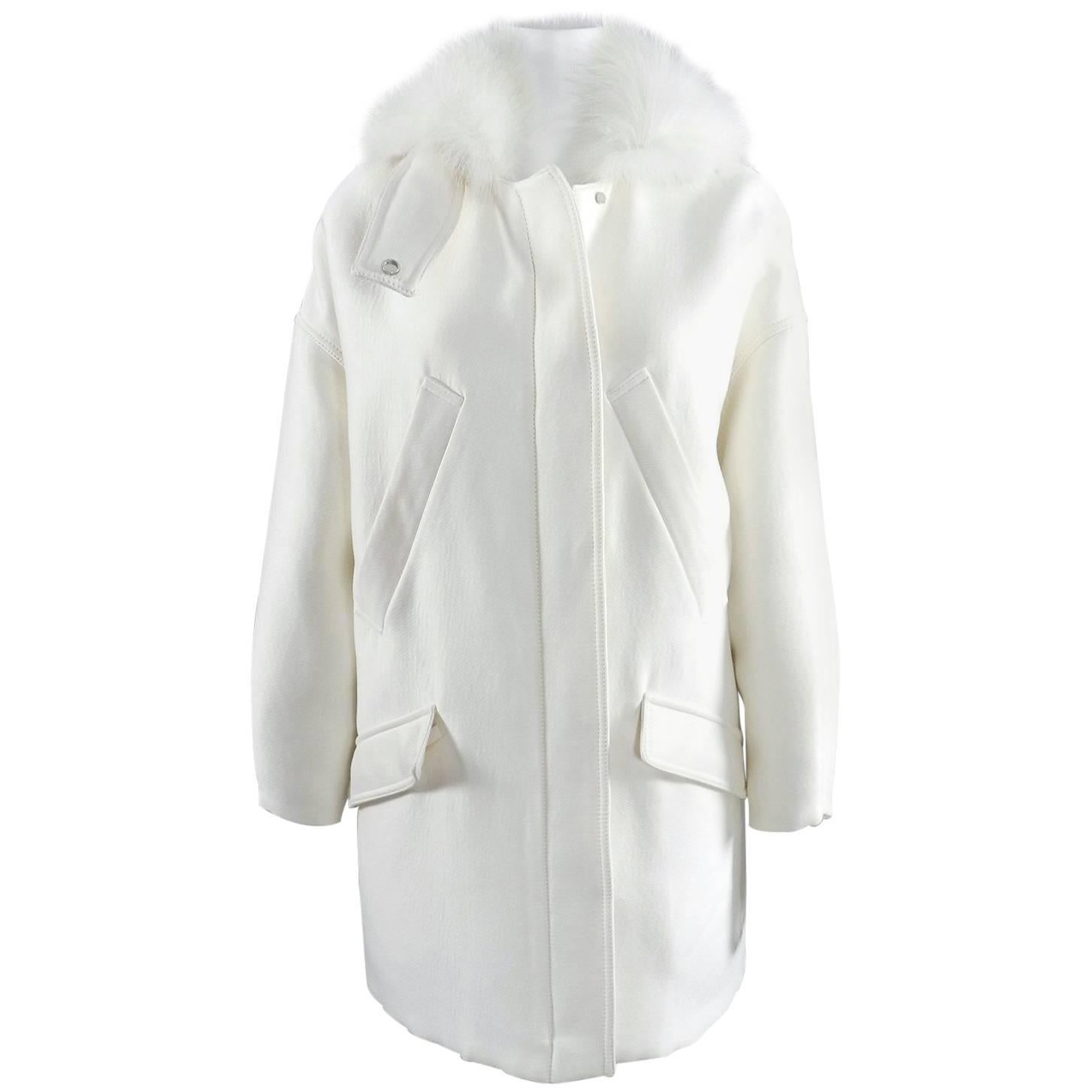 Giambattista Vali Winter White Parka Coat with Fox Fur Trim