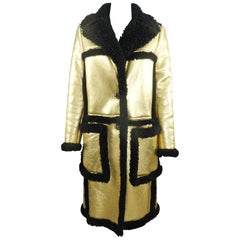 Prada Fall 2014 Runway Gold and Black Long Shearling Coat