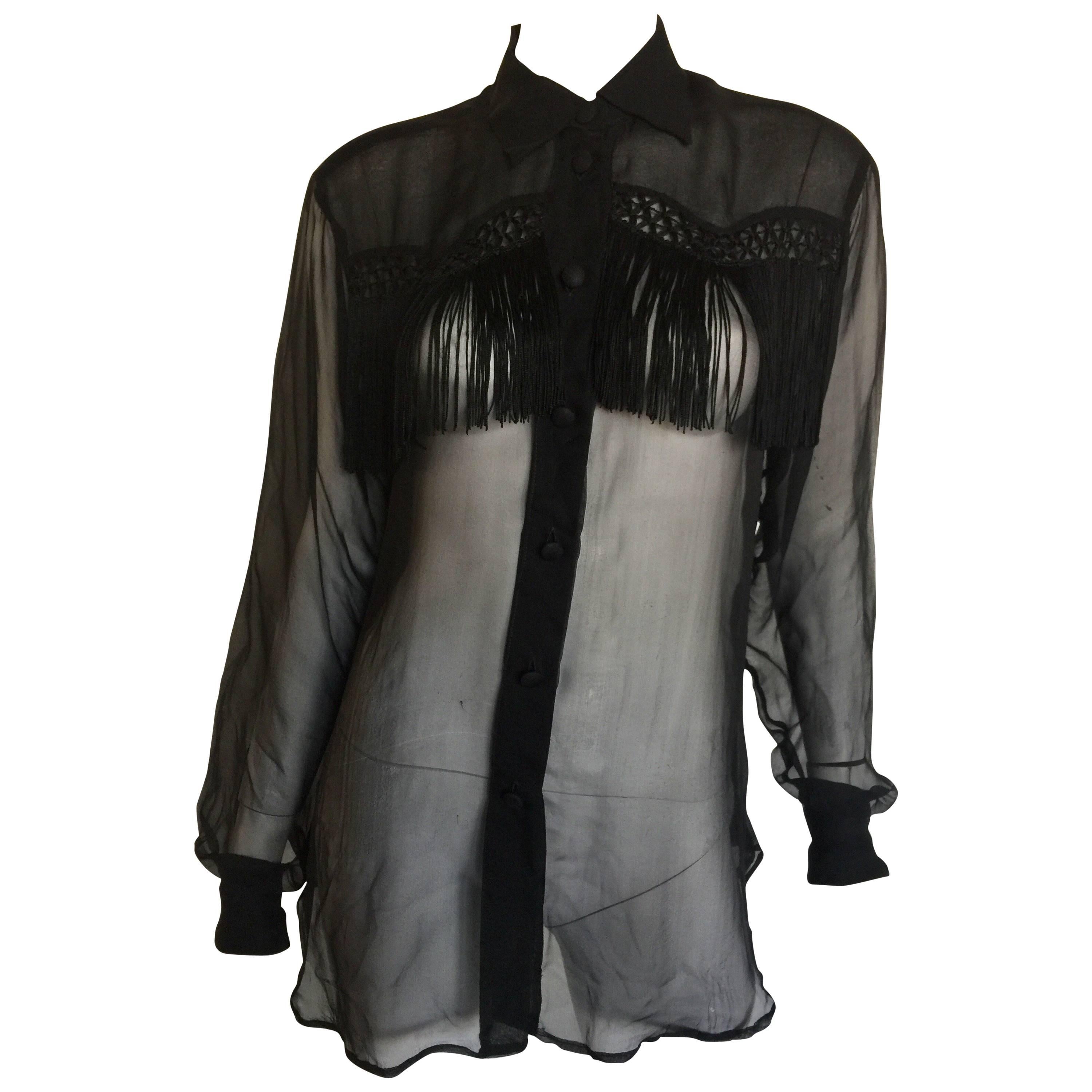 Moschino Couture black sheer fringe blouse  For Sale