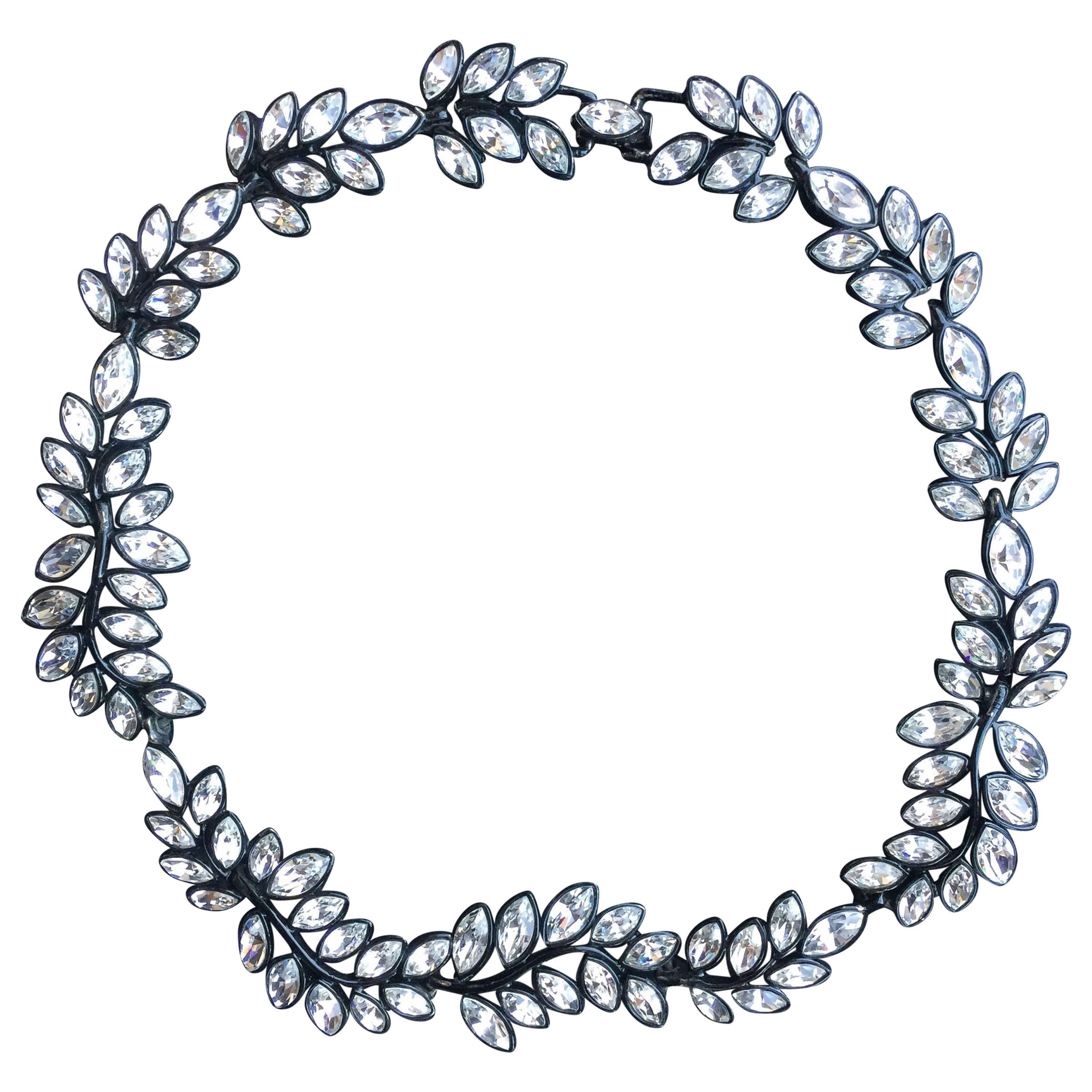 KJL black metal and crystal leaf necklace 
