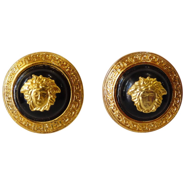 1980s Versace Medusa Head Button Earrings at 1stDibs