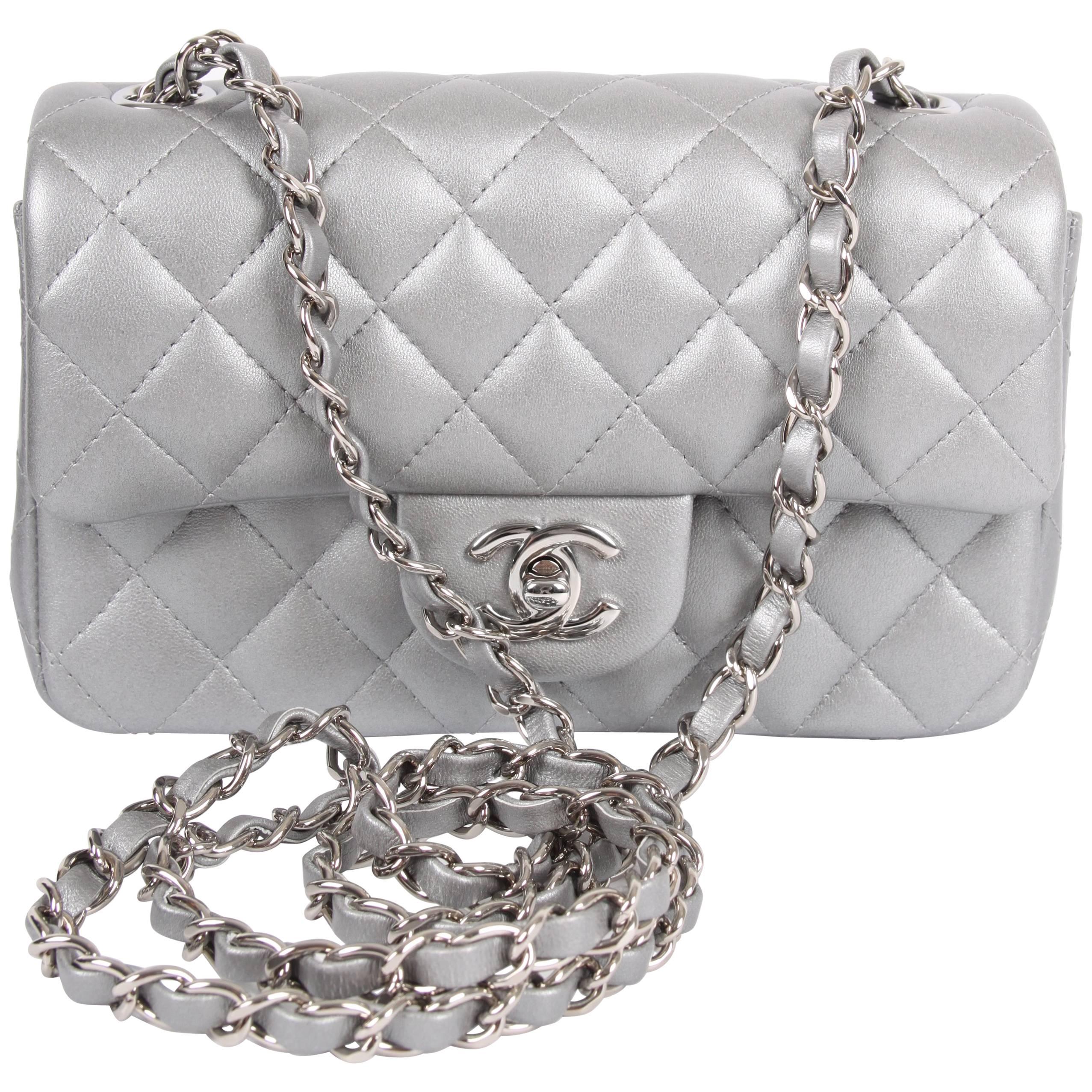 Chanel 2.55 Classic Mini Rectangular Flap Bag Crossbody - silver