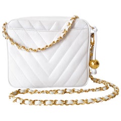 1980s Chanel White Caviar Chevron Stitched Bag