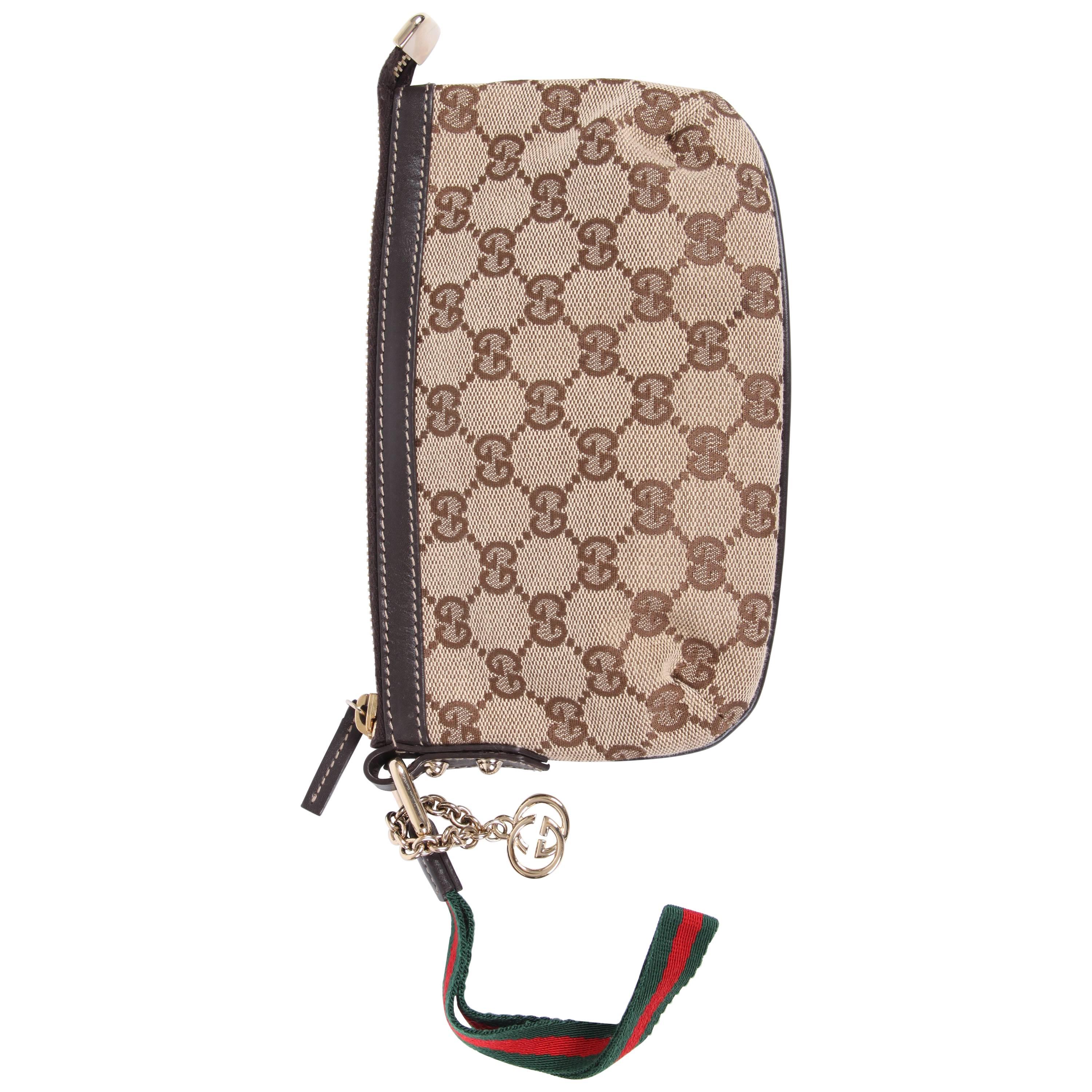 Gucci GG Canvas Wristlet Pochette Bag - beige/ebony