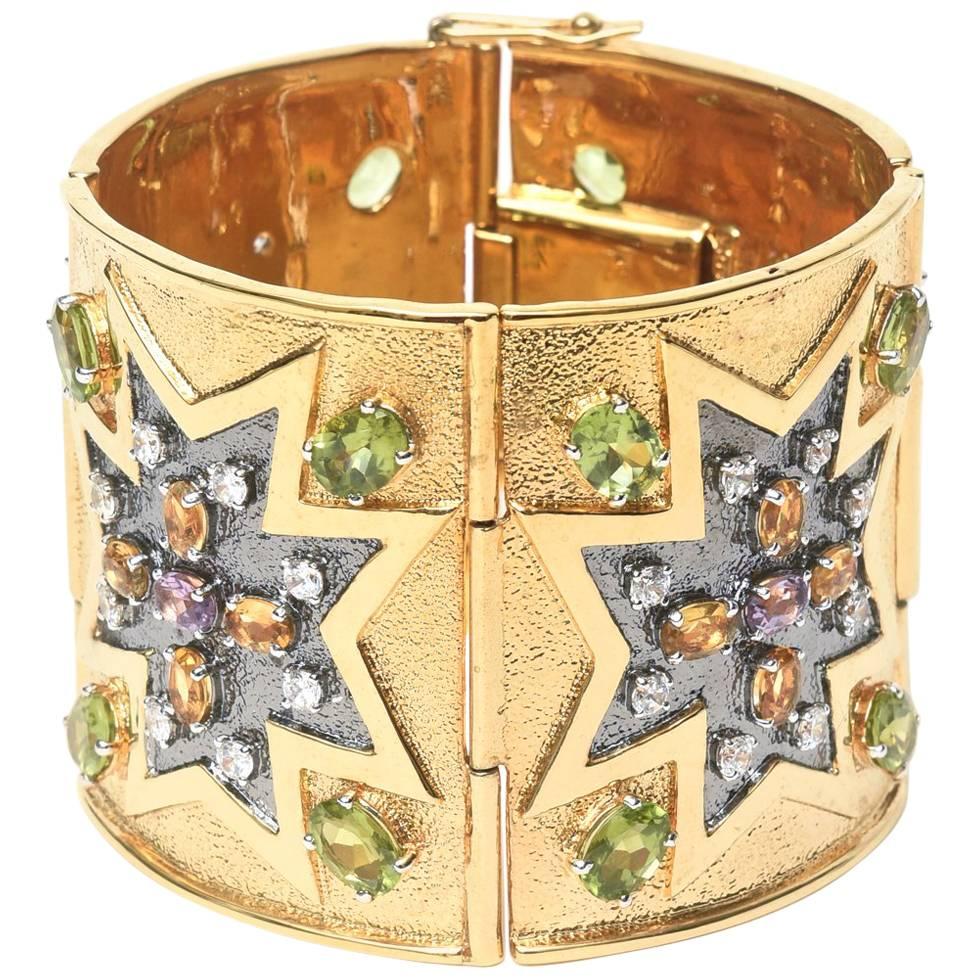 Citrine, Peridot, Amethyst and Gold Plated Over Sterling Silver Cuff Bracelet 