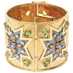 Citrine, Peridot, Amethyst and Gold Plated Over Sterling Silver Cuff Bracelet