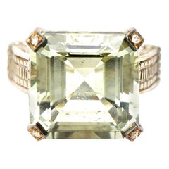 Used Judith Ripka Green Amethyst, Diamond , !8K White Gold and Sterling Silver Ring