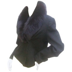 Neiman Marcus Fox Collar Black Wool Jacket c 1980s