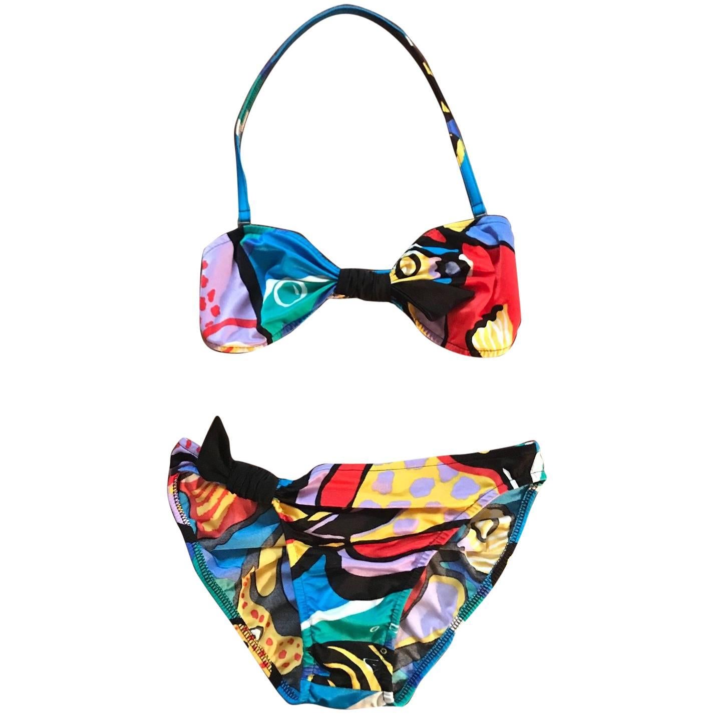Michaele Vollbracht Multicolor Abstract Bikini for Sofere Swimsuit, 1980s For Sale